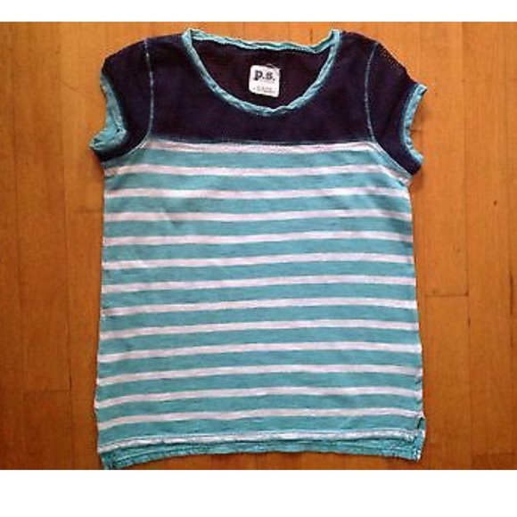 Aeropostale P.S. Girls Striped Blue Shirt Sz Large - Picture 1 of 8